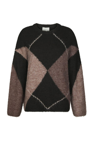 Inga Check Fluff Knit Blouse Dark brown - 165205