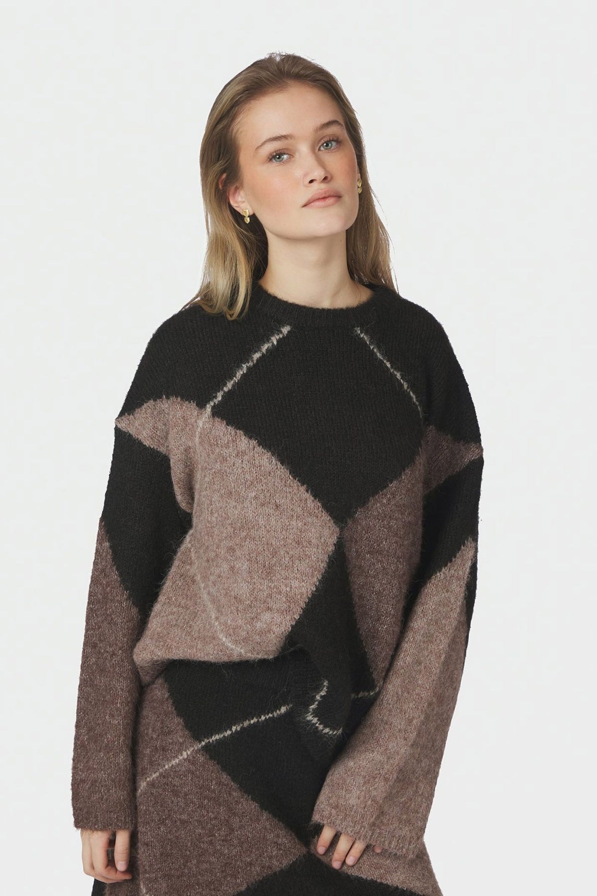 Inga Check Fluff Knit Blouse Dark brown - 165205