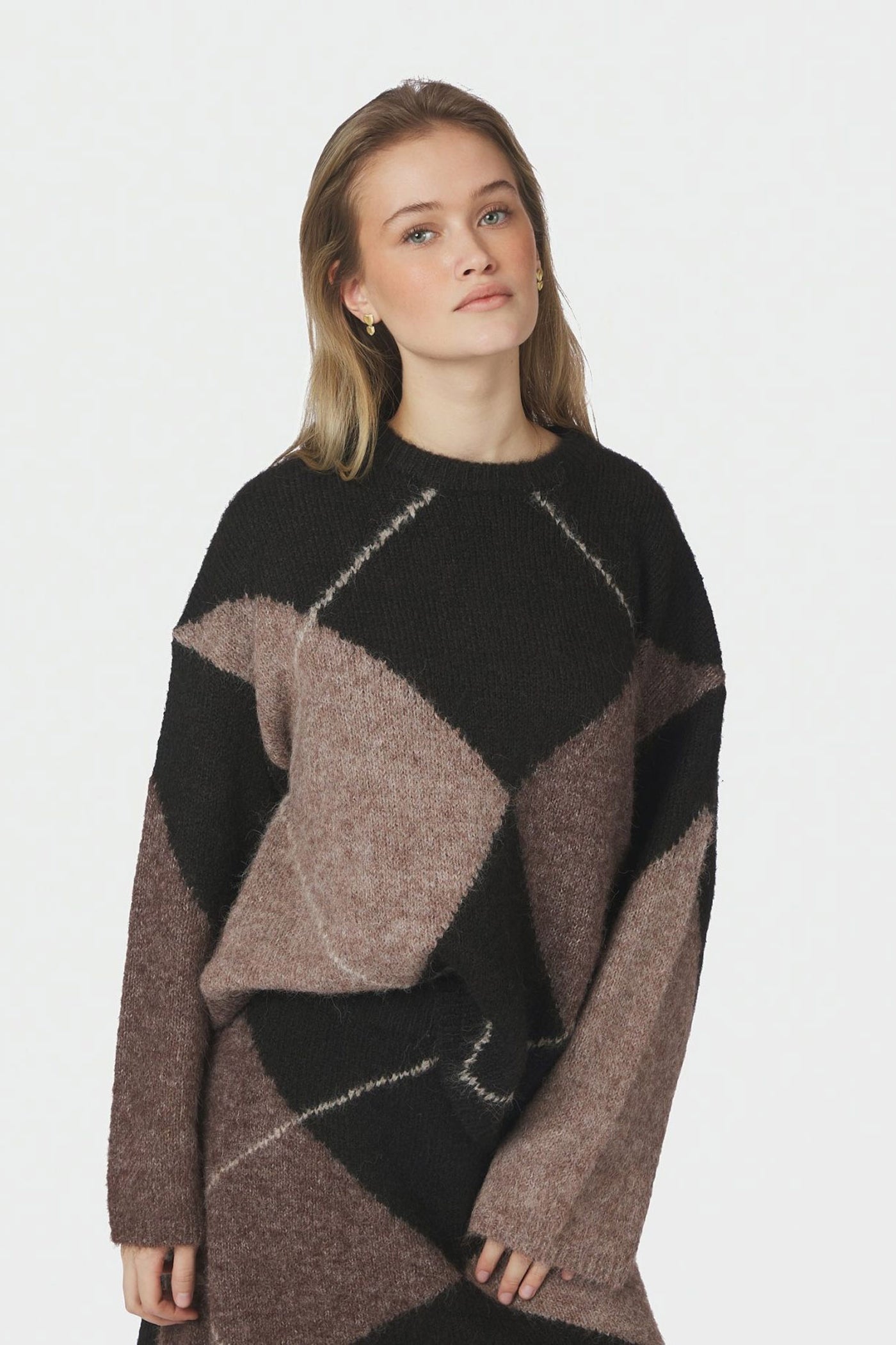 Inga Check Fluff Knit Blouse Dark brown - 165205