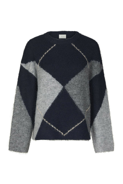 Inga Check Fluff Knit Blouse Navy - 165205 Thumbnail