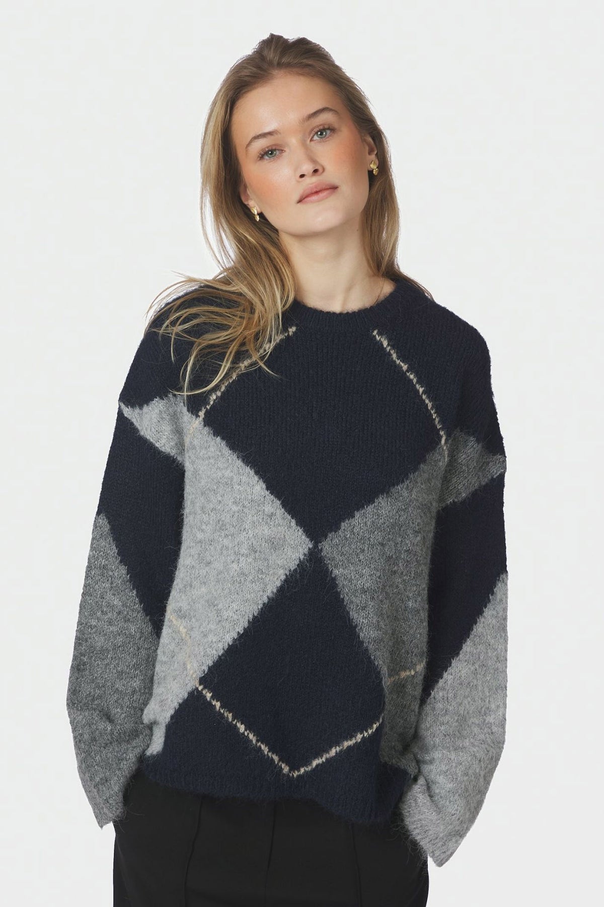 Inga Check Fluff Knit Blouse Navy - 165205