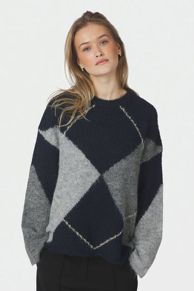 Inga Check Fluff Knit Blouse Navy - 165205 Thumbnail