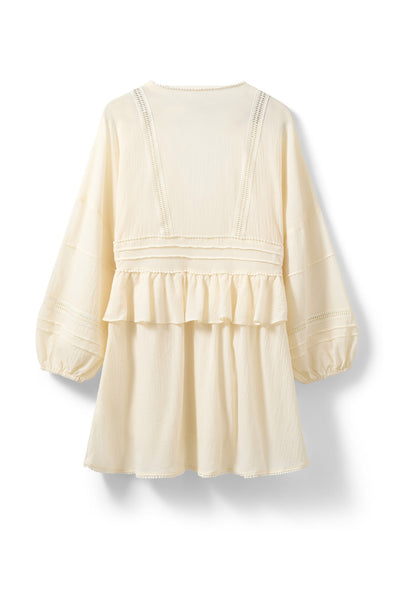 JOUVESW LACE DETAIL MIDI DRESS 0159 Cream White - S262226 Thumbnail