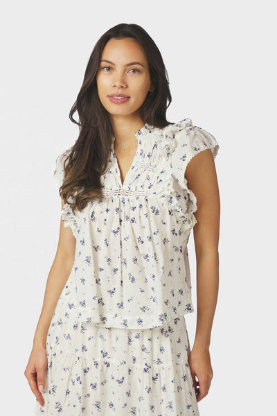 Jayla Small Blossom Top White Blue - 165648 Thumbnail
