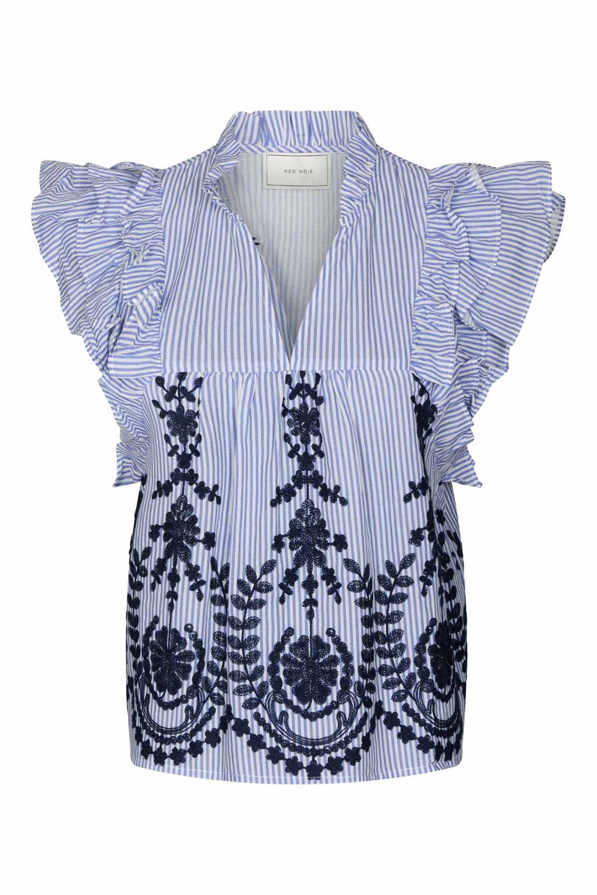 Jayla Stripe Embroidery Top Blue - 168997