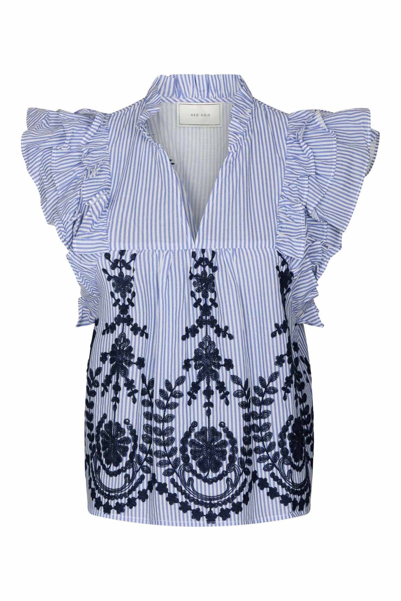 Jayla Stripe Embroidery Top Blue - 168997