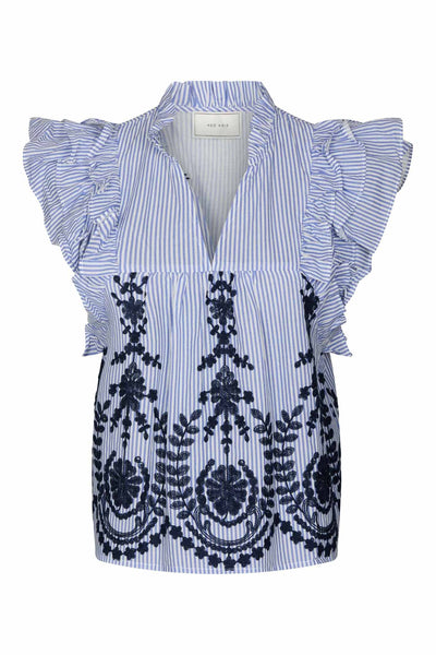 Jayla Stripe Embroidery Top Blue - 168997 Thumbnail