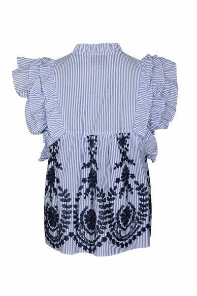 Jayla Stripe Embroidery Top Blue - 168997 Thumbnail