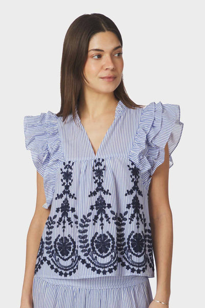 Jayla Stripe Embroidery Top Blue - 168997 Thumbnail