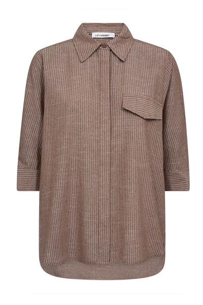 JihoCC Stripe SS Shirt 46-Brown - 45136 Thumbnail