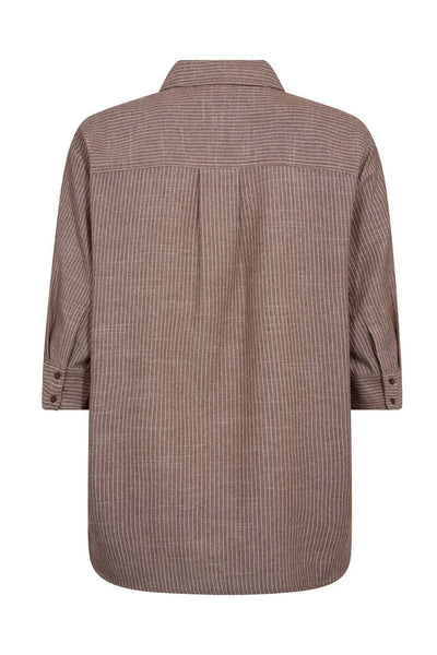 JihoCC Stripe SS Shirt 46-Brown - 45136 Thumbnail