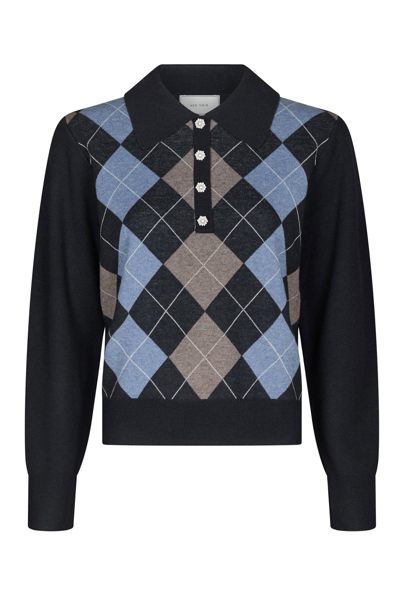 Julina Check Knit Blouse Navy - 168829
