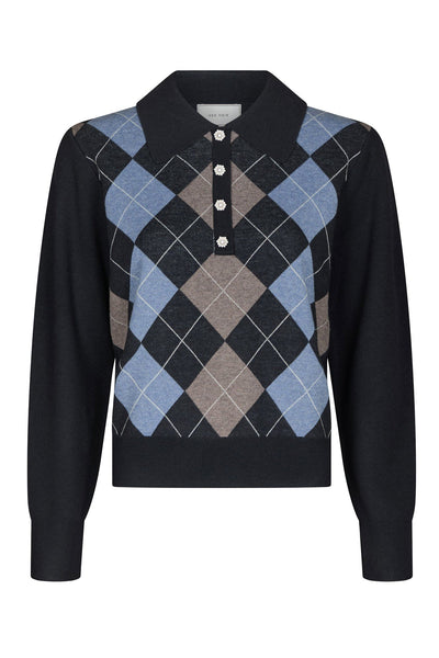 Julina Check Knit Blouse Navy - 168829 Thumbnail