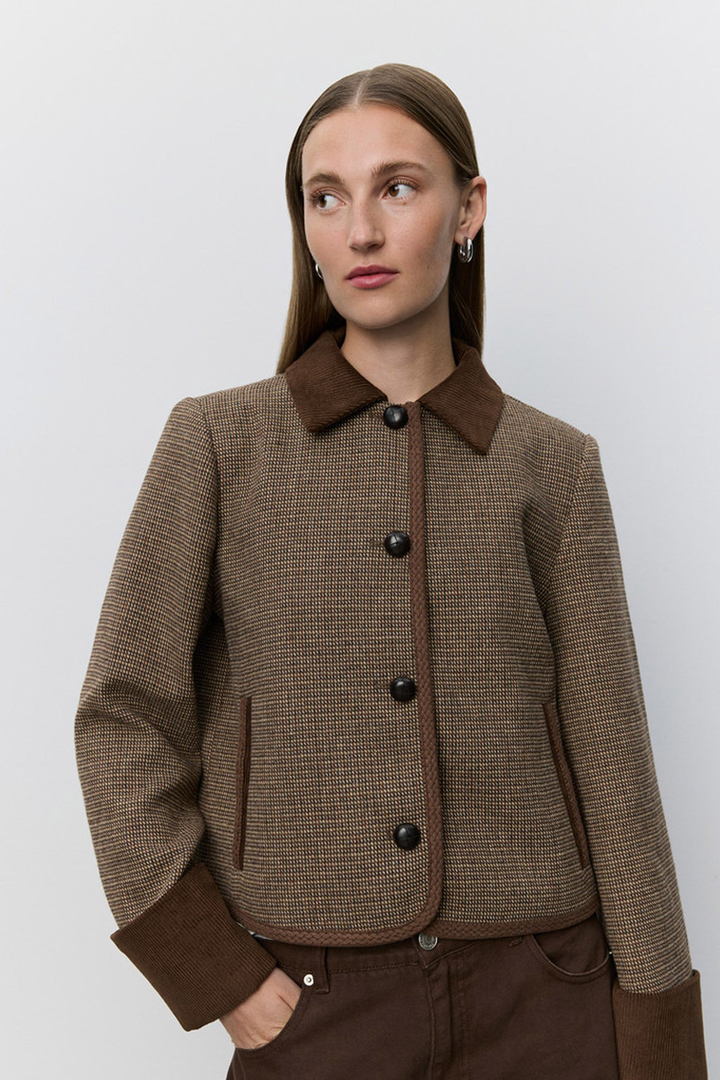 Kamikkasw Short Tweed Jacket Brown check - S263215