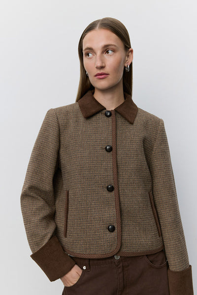 Kamikkasw Short Tweed Jacket Brown check - S263215 Thumbnail