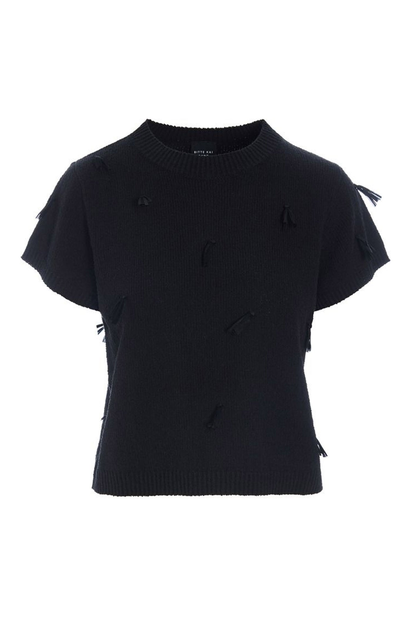 Kamitto kortærmet frynsebluse Black - 263-1082-5815