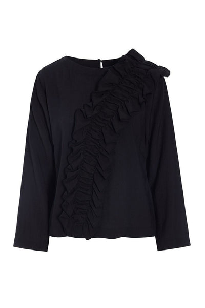 Karu bluse med flæse Black - 261-2469-5706 Thumbnail