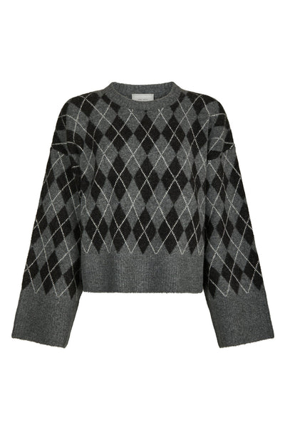 Kick Check Knit Blouse Antracit - 165204 Thumbnail