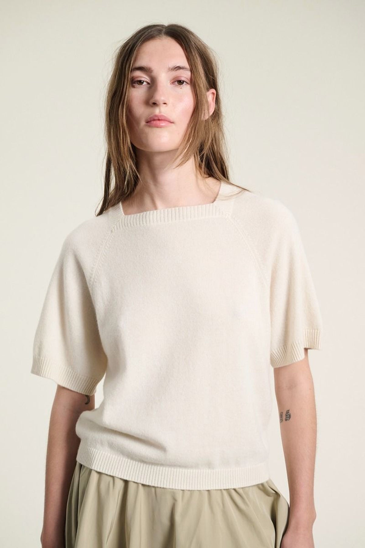 Kumo cashmere kortærmet bluse Vanilla - 261-1080-5663