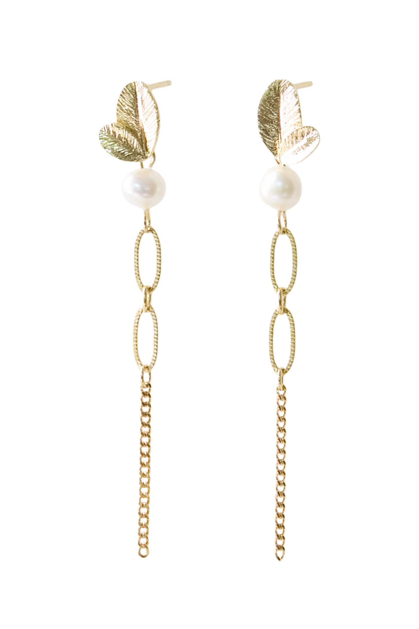 LEAF PEARL STRING EARRING TILB GULD - LEAF PEARL STRING EARRING