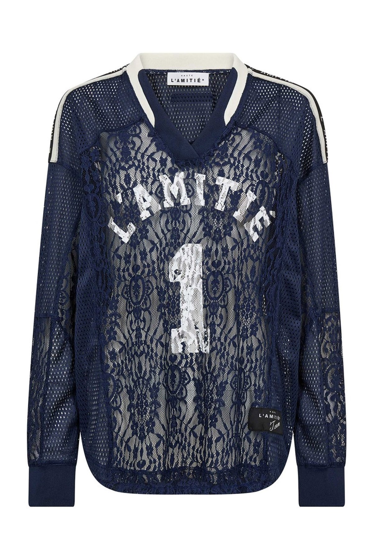 Lace Football V- Blouse Navy - HL10468
