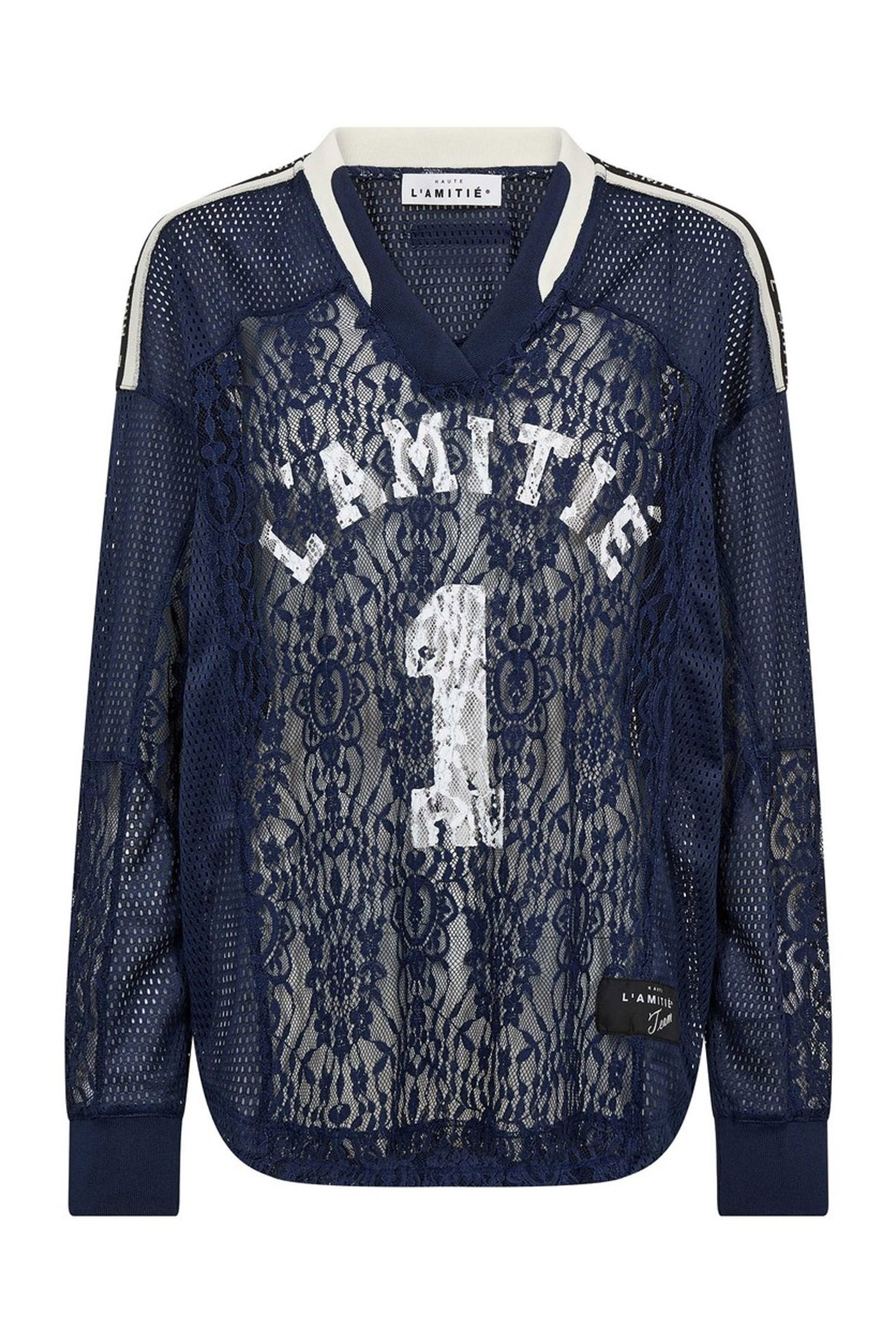 Lace Football V- Blouse Navy - HL10468