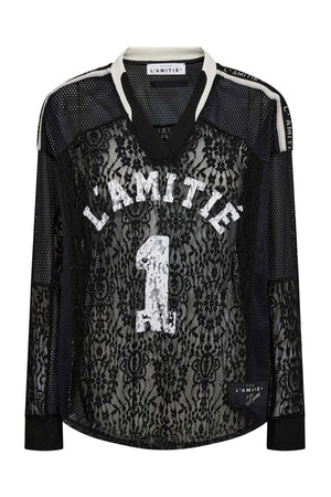 Lace Football V- Blouse Black - HL10468