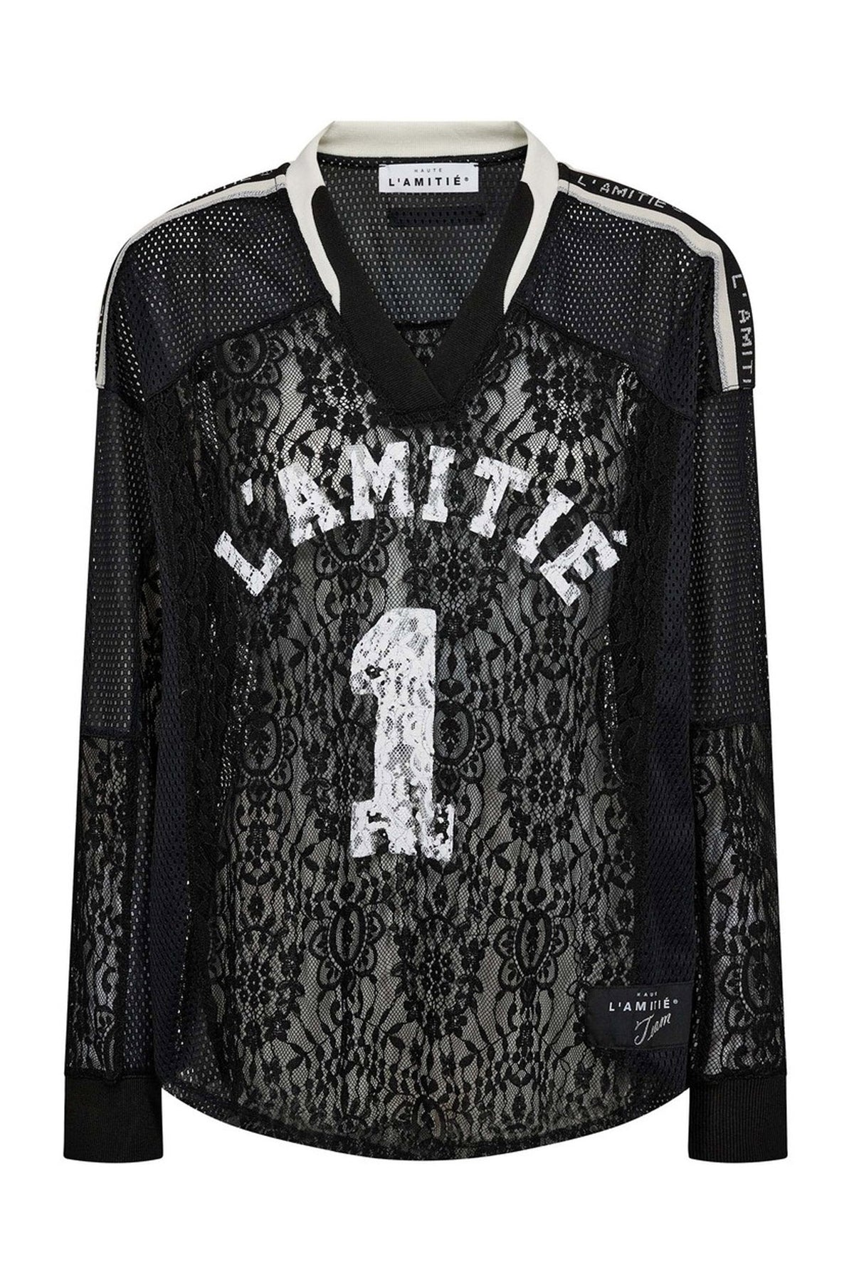 Lace Football V- Blouse Black - HL10468