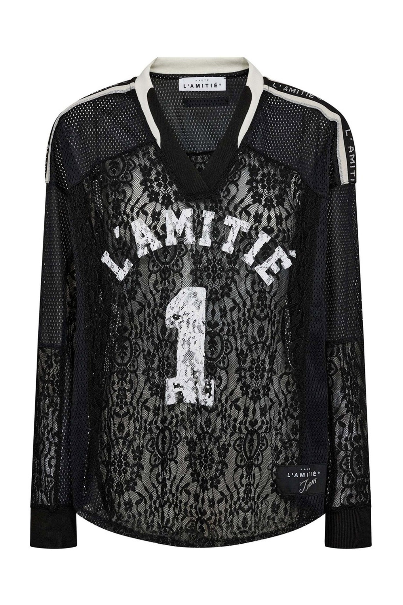 Lace Football V- Blouse Black - HL10468
