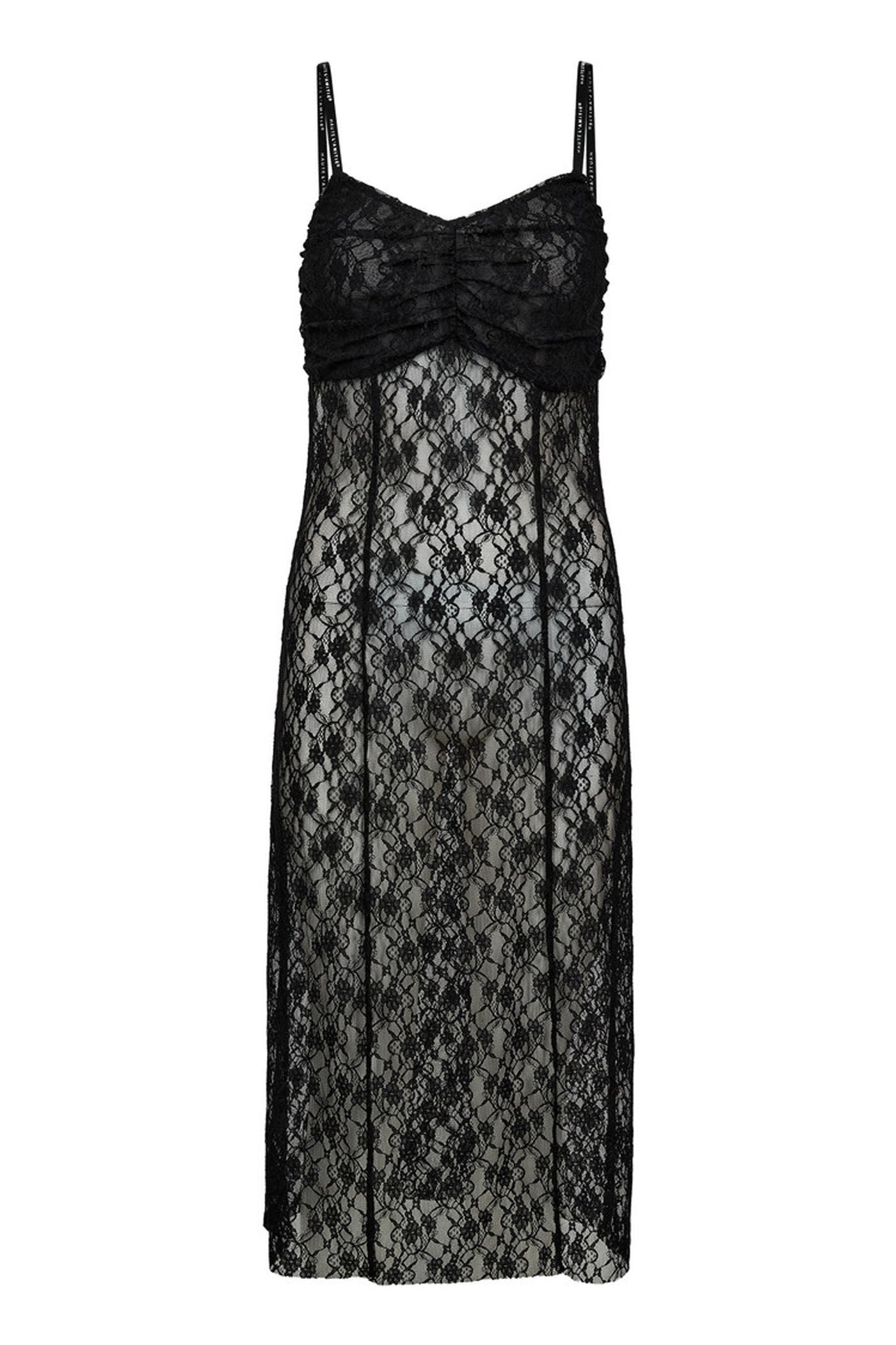 Lace Logo Strap Dress Black - HL10752
