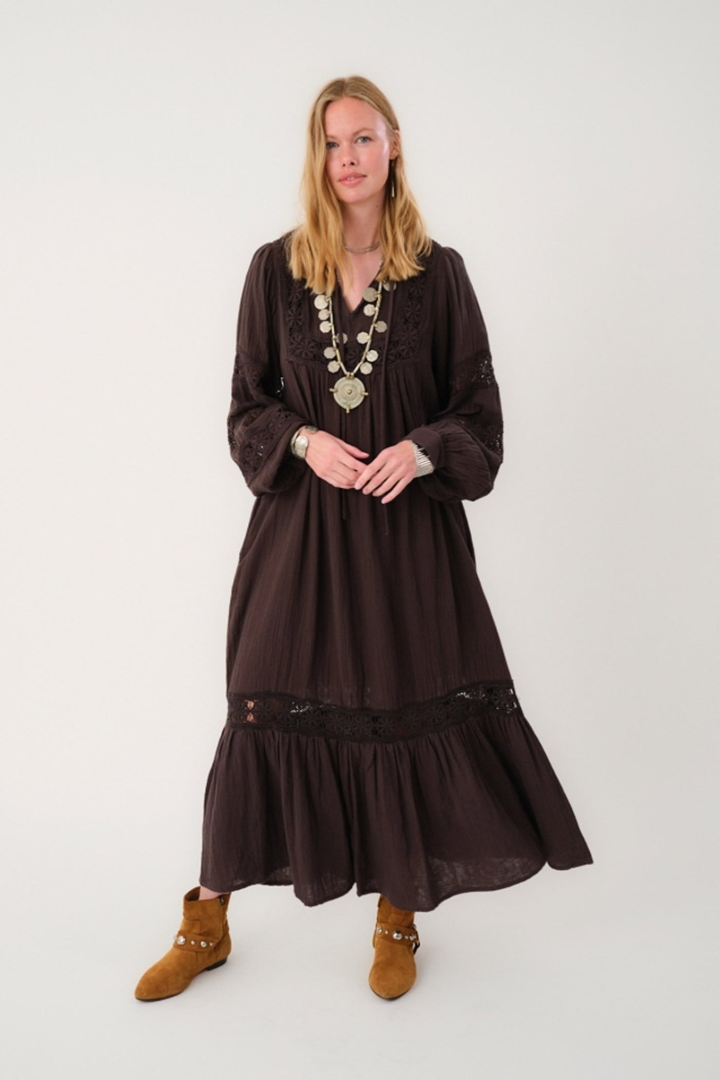 LatourLL Lace Maxi Dress LS 87 Dark Mokka - 25409-3000