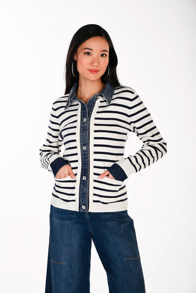 KNIT JACKET Offwhite/Navy - 264855 Thumbnail