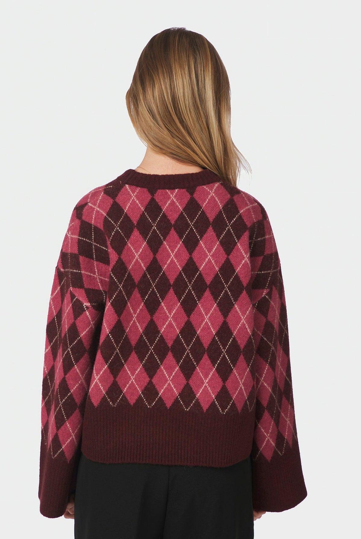 Kick Check Knit Blouse Wine - 165204