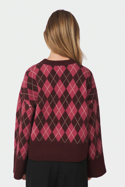 Kick Check Knit Blouse Wine - 165204 Thumbnail