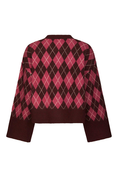 Kick Check Knit Blouse Wine - 165204 Thumbnail