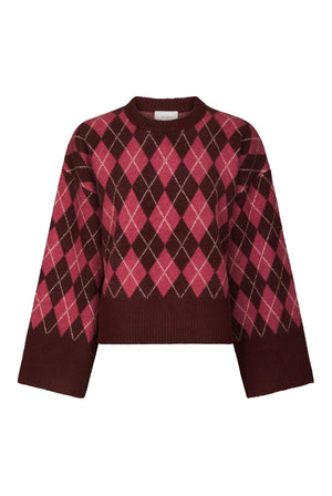 Kick Check Knit Blouse Wine - 165204