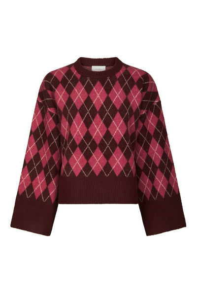 Kick Check Knit Blouse Wine - 165204 Thumbnail