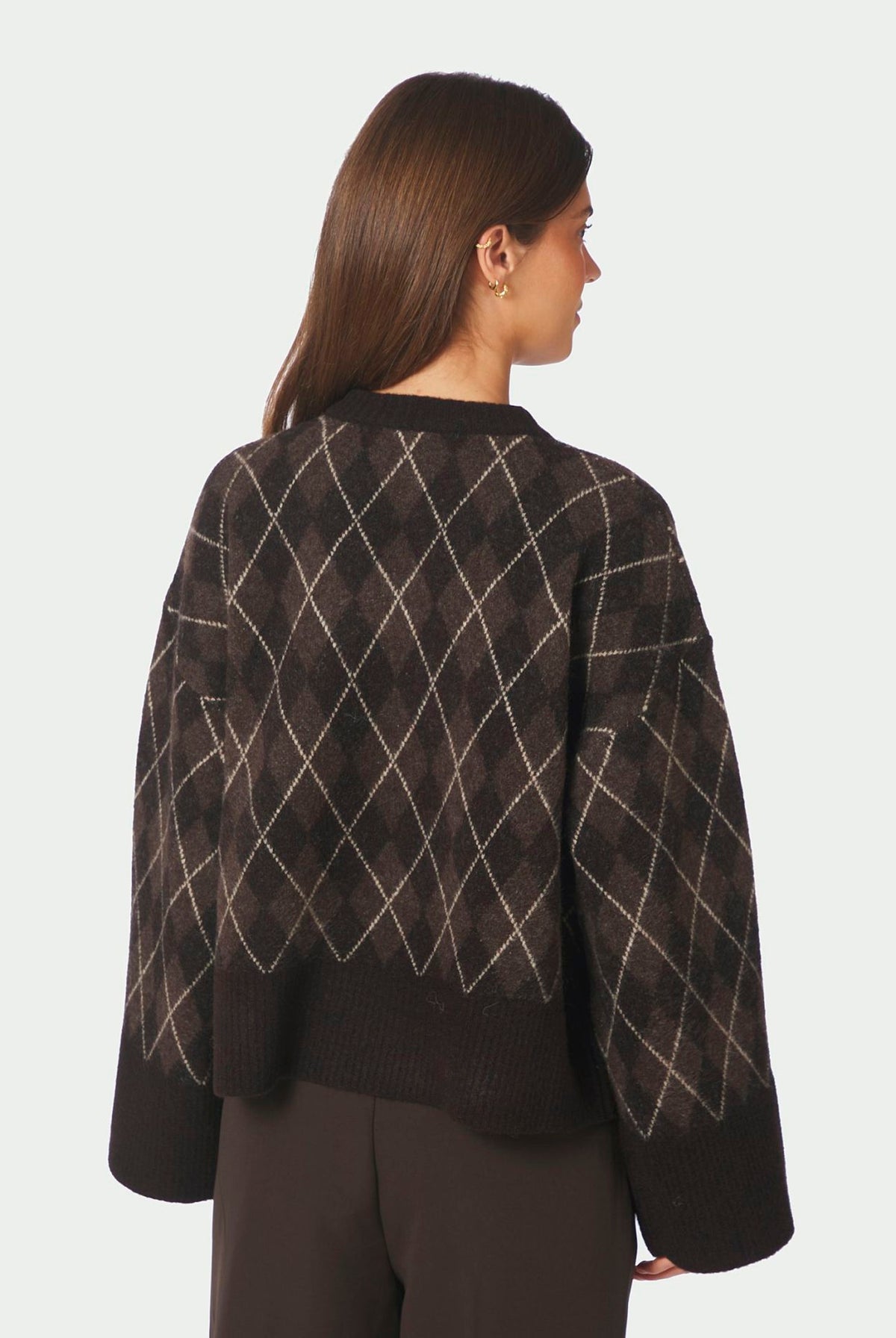 Kick Check Knit Blouse Dark brown - 165204