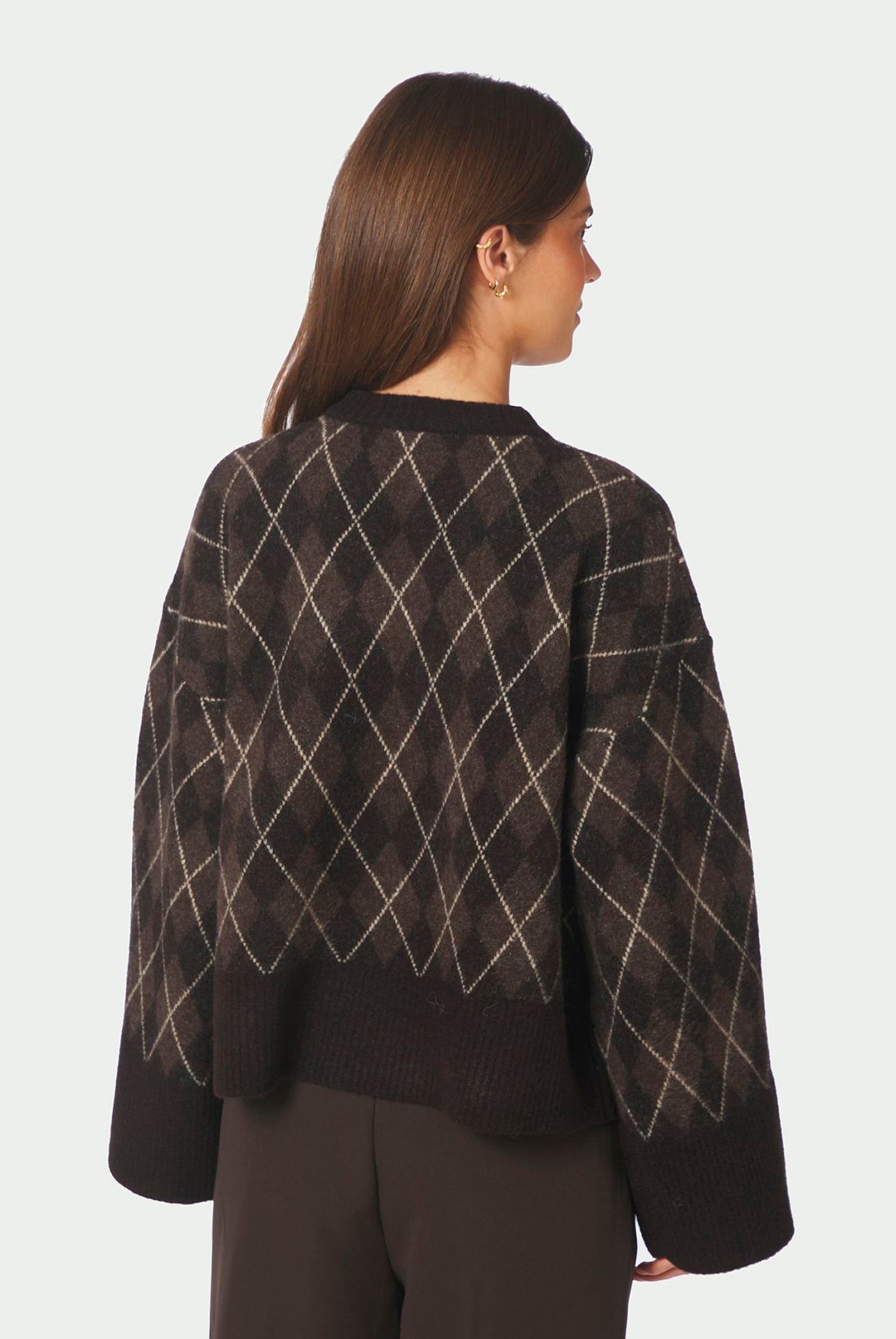Kick Check Knit Blouse Dark brown - 165204