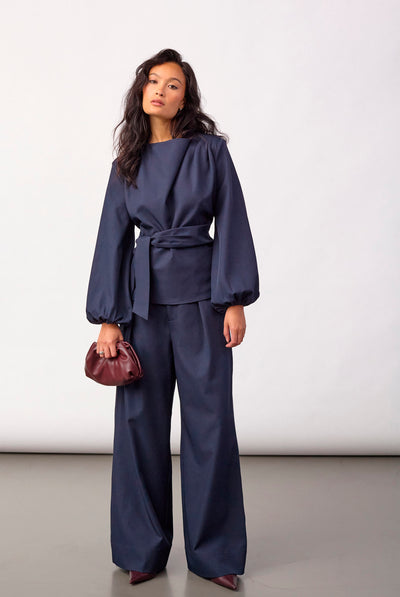 LunaCC Tie Blouse 40007-Navy - 500386 Thumbnail