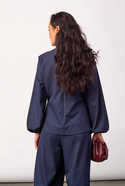 LunaCC Tie Blouse 40007-Navy - 500386 Thumbnail