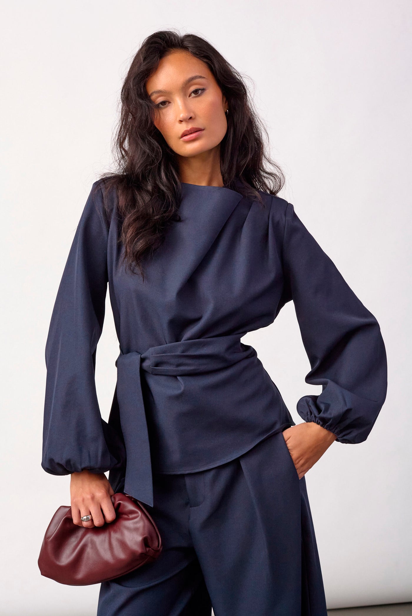 LunaCC Tie Blouse 40007-Navy - 500386