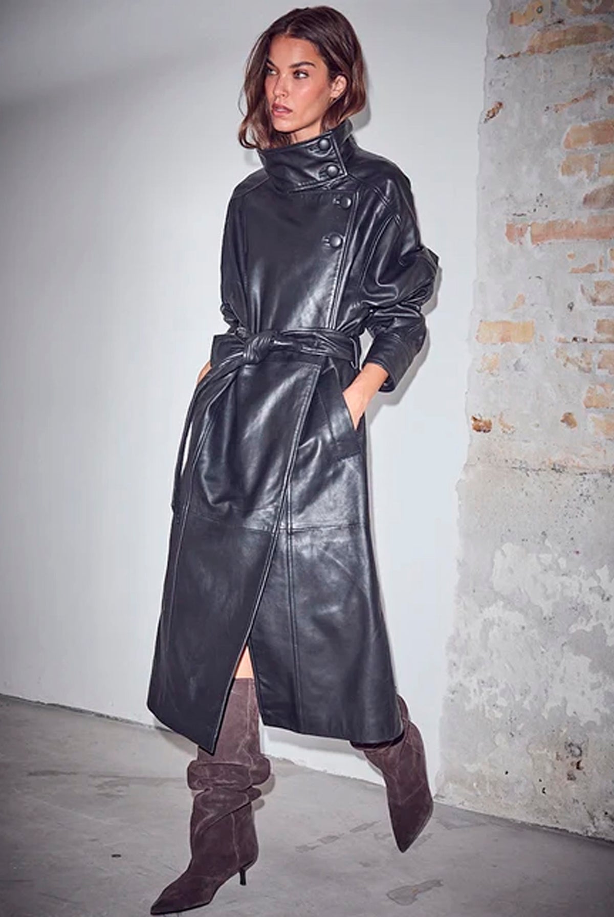 Sue Leather Trench Black - HL10856