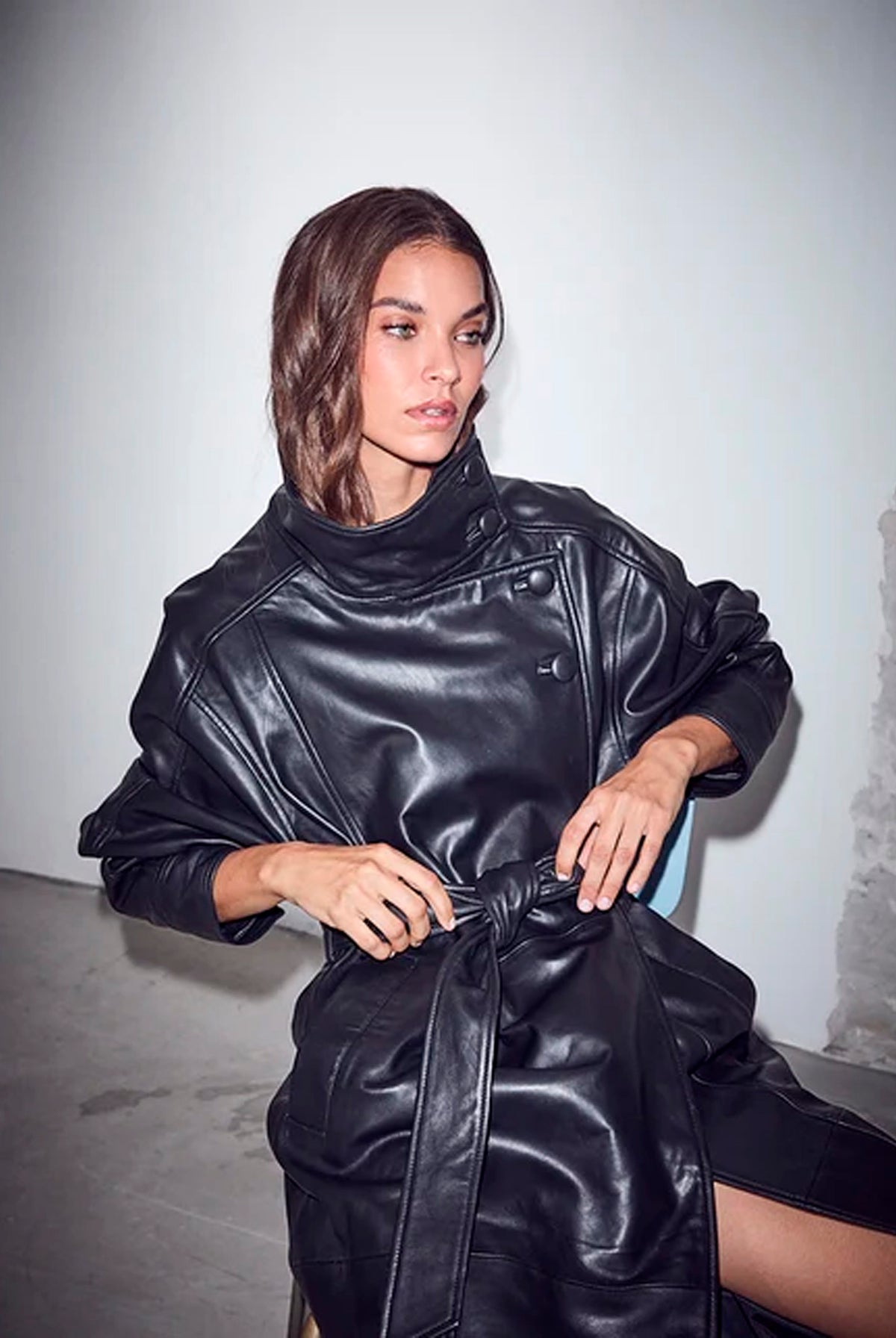 Sue Leather Trench Black - HL10856