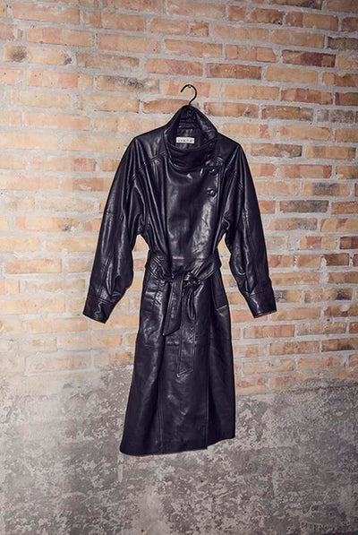Sue Leather Trench Black - HL10856 Thumbnail