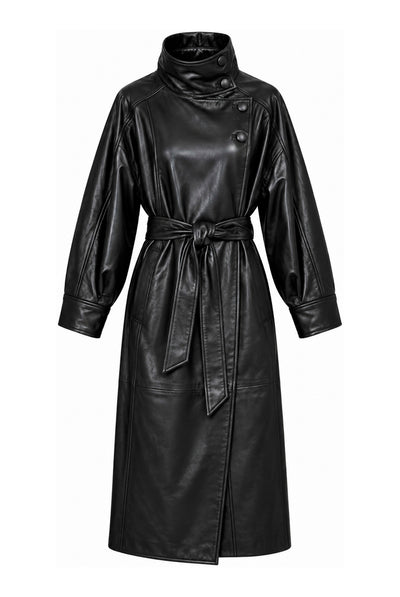 Sue Leather Trench Black - HL10856 Thumbnail