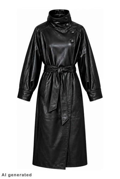 Sue Leather Trench Black - HL10856 Thumbnail