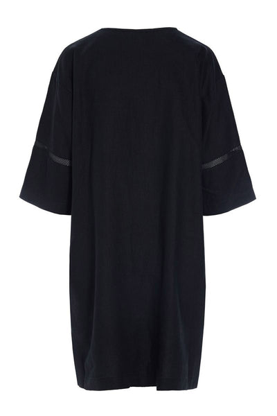 Lazy linen kjole med paneler Black - 261-2141-5559 Thumbnail
