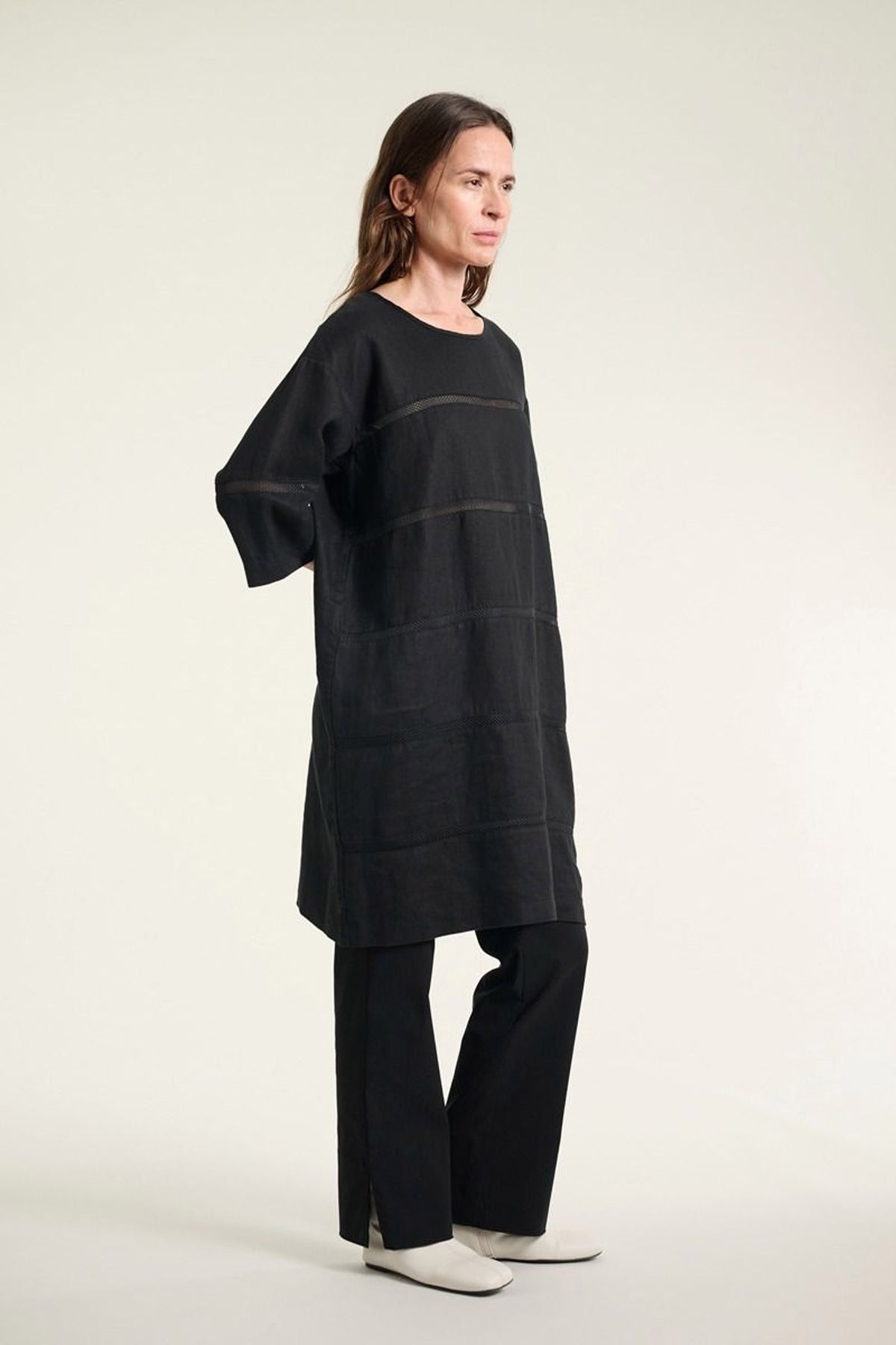 Lazy linen kjole med paneler Black - 261-2141-5559