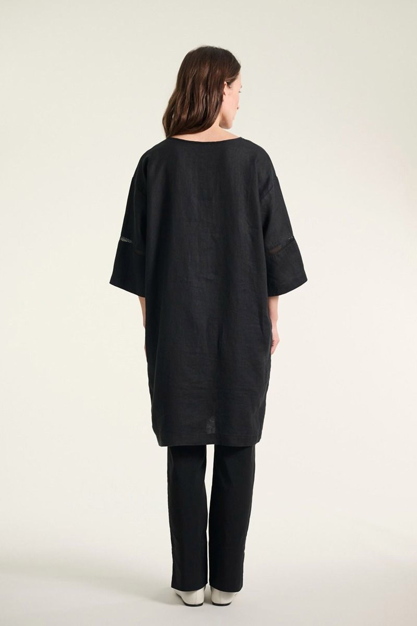 Lazy linen kjole med paneler Black - 261-2141-5559